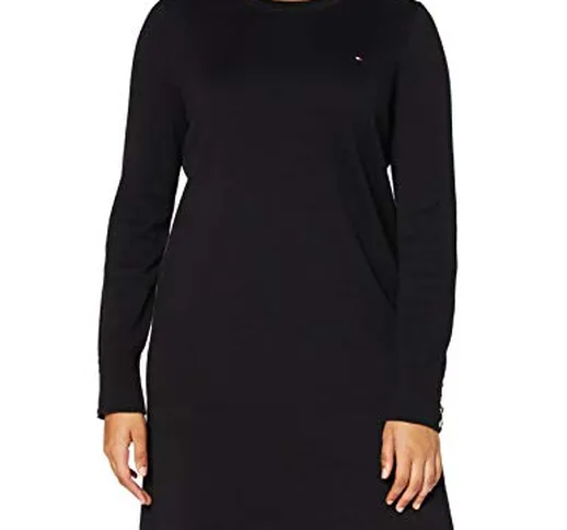 Tommy Hilfiger Soft Cotton C-nk Dress LS Vestito, Black, XL Donna