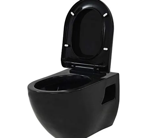 vidaXL WC Sospeso Ceramica Nera Sanitari Bagno Vaso Toilette Water Gabinetto