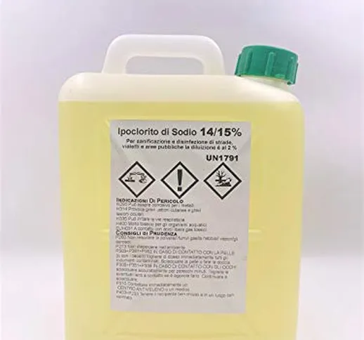 Tanica da 5 litri di Ipoclorito di sodio diluizione 14/15% disinfettante sanificante deter...