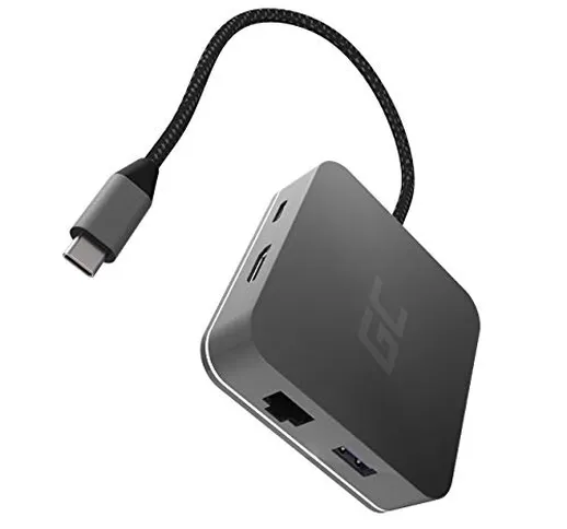 Green Cell® USB-C HUB Adattatore 6 in 1 (3X USB 3.0, HDMI 4K, Ethernet, USB-C) con Power D...