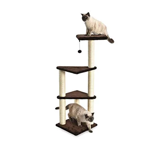 AmazonBasics - Albero per gatti a tre livelli, con torre, 40,6 x 40,6 x 118 cm, marrone