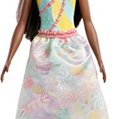 Barbie- Dreamtopia Bambola Princessa con Capelli Castani, Abito Rosa Caramella e Tiara, FX...