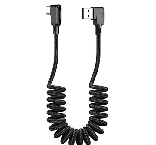 mcdodo LED 90 gradi a spirale elastico USB C cavo,Retrattile QC 4.0 a Spirale ad Angolo Re...