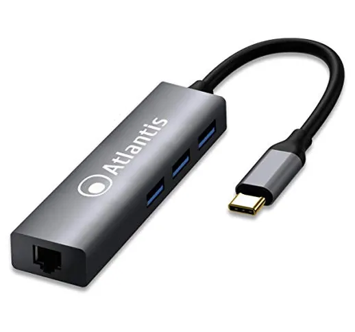 ATLANTIS Adattatore A04-tc_lan+hb Da Usb Type_c A Lan + Usb-3.0 A 3 Porte