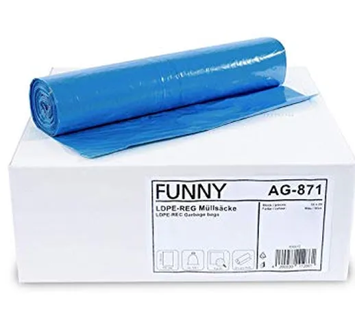 Funny Sacchetti di immondizia LDPE rigenerato, blu, laminati, 120L, tipo 60, Confezione: 1...