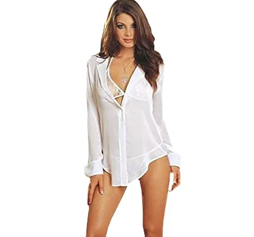 OUTLETISSIMO® Camicetta Notte Bianco Trasparente in Cotone E Nylon Sexy Lingerie Baby Doll...