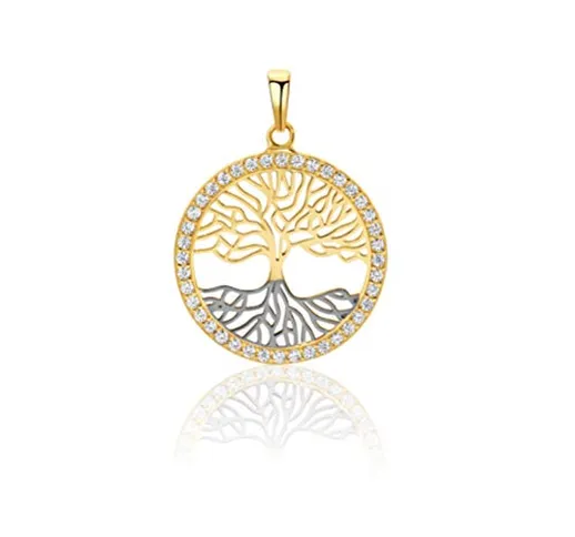 PRINS JEWELS - Ciondolo a forma di albero della vita, in oro giallo 585 da 14 carati, con...