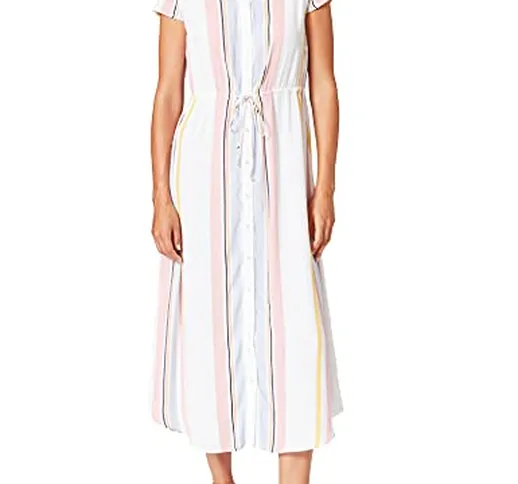 PIECES PCHANNIE SS Midi Shirt Dress D2D BC Vestito, Bianco Chiaro/Strisce: Multicolore, L...