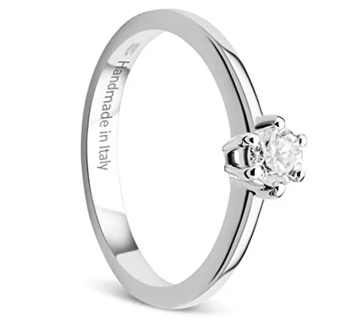 Orovi, anello da donna in oro bianco 0,25 ct, solitario con diamante 14 carati (585) e dia...