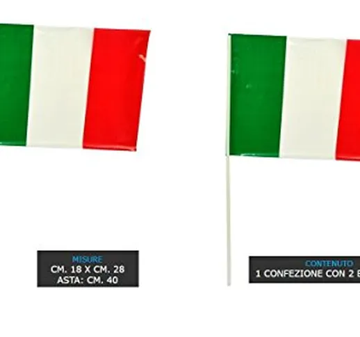 DUE ESSE SRL Bandiera Italia Coppia Bandierine cm 18x28 con asta cm 40