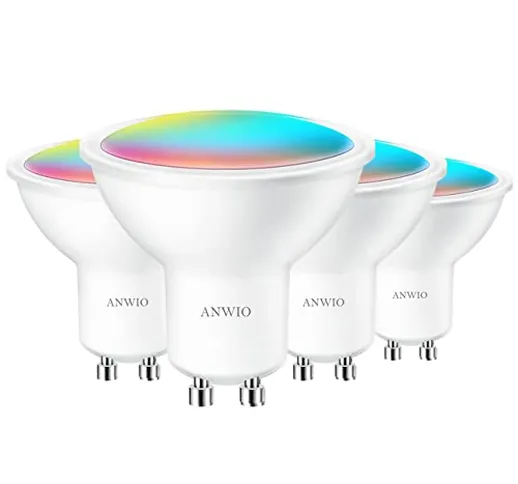 ANWIO GU10 Smart LED Lampadine Alexa, WiFi RGB 5W Equivalenti a 35W, 350LM,Compatibile con...