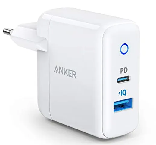 Anker - Caricatore USB C, PowerPort PD 2, 30 W, Dual Port con 18 W Power Delivery per iPho...