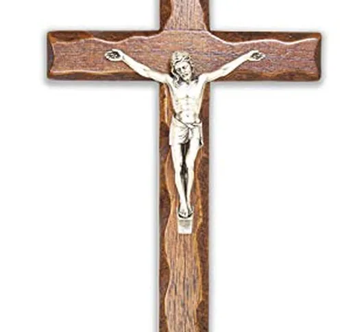 Crocifisso in Legno - da Parete - Cristo in Argento - Prodotto in Umbria Italy - 25 X 14