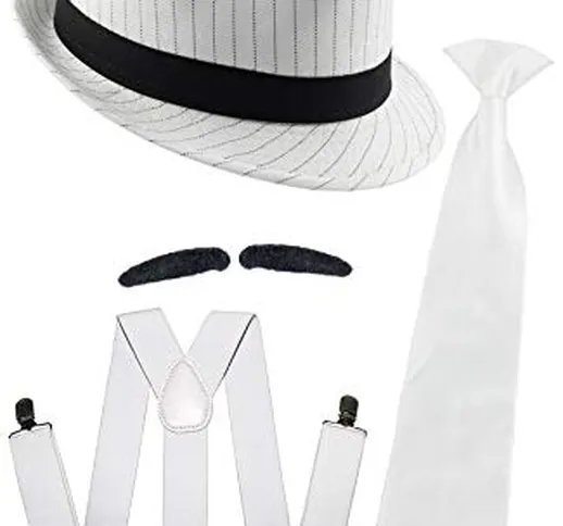 FOXXEO Deluxe Gangster Set - Bretelle - Cravatta - Cappello - Barba