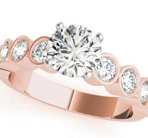 Set di anelli di fidanzamento con diamante solitario da 2 carati, 18 carati, 14 carati, in...