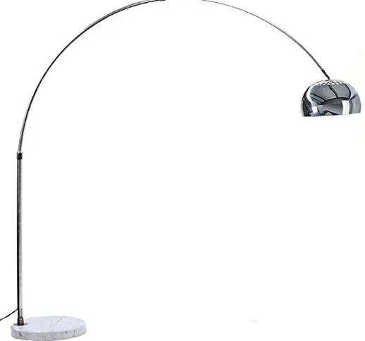 Lampada Ad Arco con Base Rotonda in Marmo Bianco, Lampada da Terra Design Moderno, Struttu...