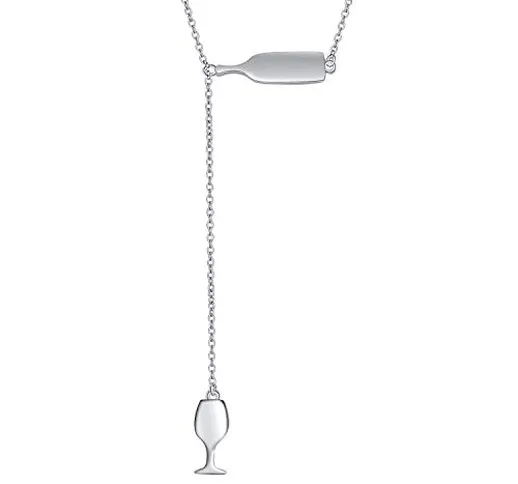 Bottiglia di Vino e Vetro Collana Y Argento Sterling 925 Collana di Bottiglie di Vino e Ve...