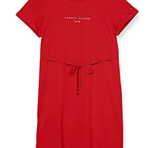 Tommy Hilfiger TH Ess Hilfiger Reg C-nk Drs SS Vestito, Rosso (Primary Red), X-Large Donna