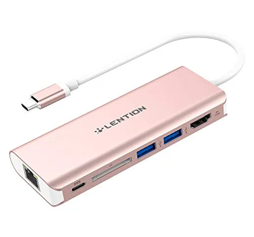 lention 4K HDMI USB-C Multiport Hub, 2 USB 3.0, Lettore di schede SD, Carica di Tipo C e A...