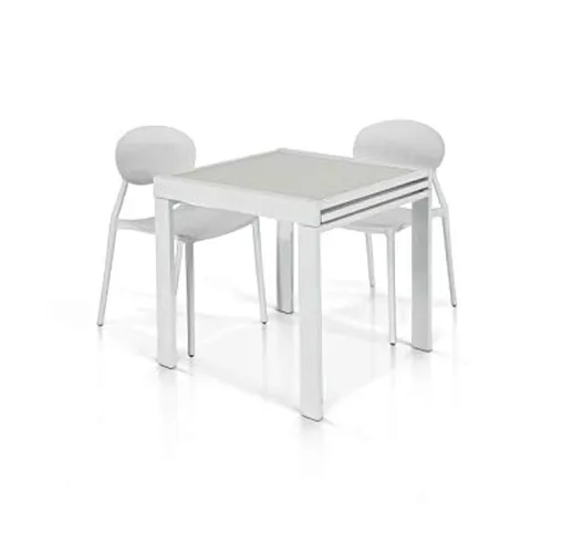 Tavolo Allungabile fino a 180 cm, Moderno, Piano in Vetro Bianco, Base Metallo bianco - Mi...