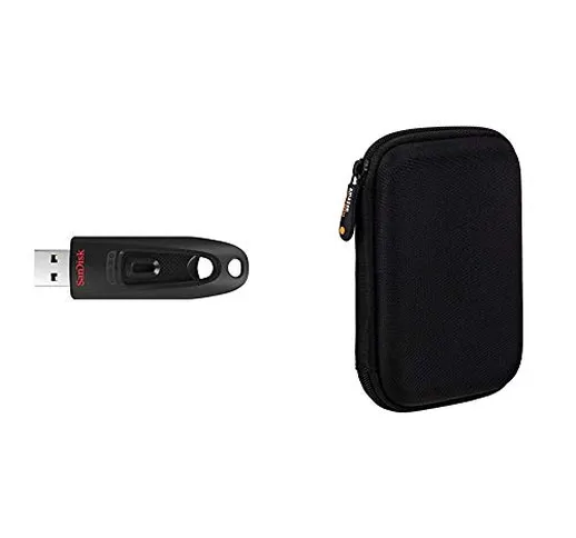 Sandisk Cruzer Ultra USB 3.0 Pen Drive da 256 GB, Nero & Amazon Basics Custodia per Hard D...
