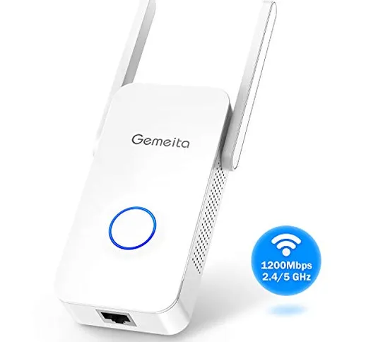 Gemeita Ripetitore WiFi 1200Mbps WiFi Extender 2.4 / 5GHz Dual Band WiFi Booster con Porta...