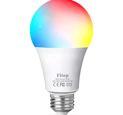 Lampadina Alexa WiFi E27, Fitop Lampadine Smart LED 10W (90W Equivalente), Dimmerabile RGB...