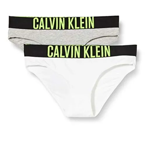 Calvin Klein 2pk Bikini-Set, Grigio (1GreyHeather/1White 0IN), 8-9 Anni (Taglia Produttore...