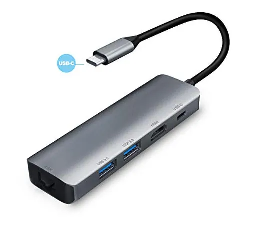 Ronsen USB C Hub Gigabit Ethernet Adattatore Type-C 4K @ 30Hz HDMI out USB C Dock Alimenta...