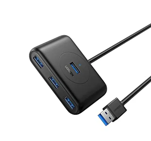 UGREEN Hub USB 3.0 Multiporta 4 Porte 5 Gbps con Cavo da 100cm, Porta di Alimentazione, LE...
