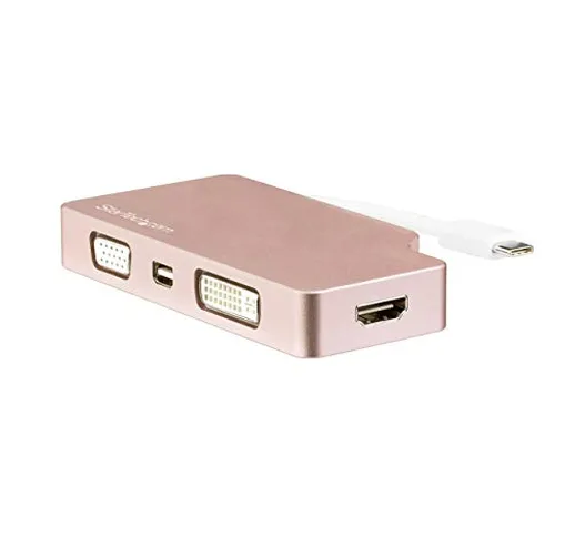 StarTech.com Adattatore Video USB-C Multi-Porta - Oro Rosa - 4 in 1 USB-C a VGA, DVI, HDMI...