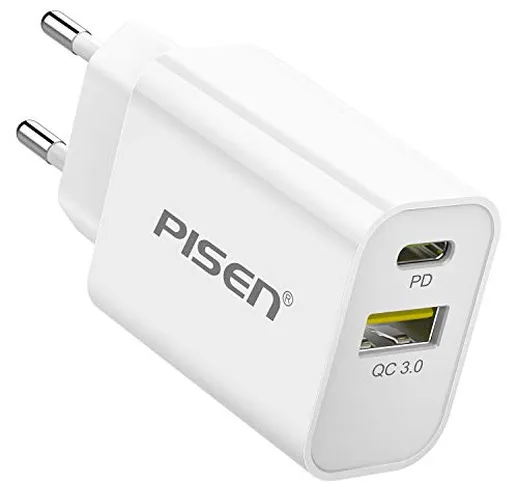 PISEN Caricatore USB C, PD Caricatore USB C da Muro 2 Porte con 18W Power Delivery e Quick...