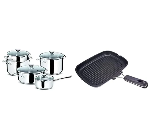 Lagostina Set Smart, Batteria di Pentole per Induzione, Acciaio Inossidabile, Grigio, 9 pe...