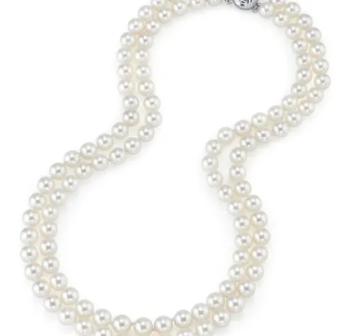 14 k Gold 7.5- mm 8 perle giapponesi Akoya Collana di perle a doppio filo, di alta qualità...