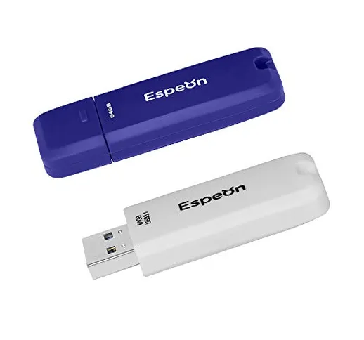 Espeon (2 Unità), Chiavette USB 3.1 da 64GB, PenDrive, Colori Classici - Bianco, Blu