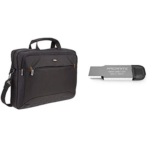 AmazonBasics Borsa a tracolla per laptop, computer e tablet da 15.6'' (40 cm), nero + ARCA...