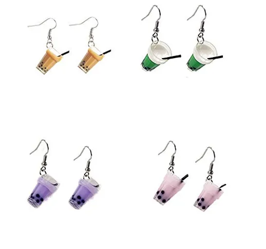 JinYu 4 paia di graziosi orecchini a forma di bottiglia di vetro colorati per ragazze e fe...