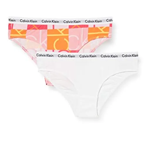 Calvin Klein 2pk Bikini-Set, Rosa (1CKPatternUnique/1White 0J5), 12-13 Anni (Taglia Produt...