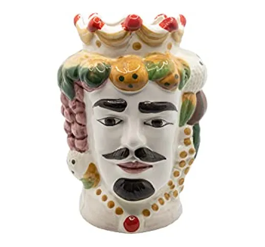 Testa di Moro Re Caltagirone, Ceramiche Siciliane, Vaso in ceramica siciliana 12x18 cm