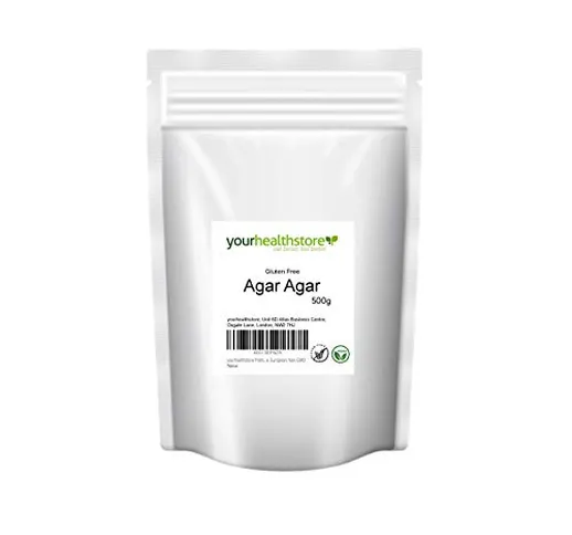 yourhealthstore Agar Agar Polvere Premium senza glutine 500 g, gelatina vegana, europea, n...