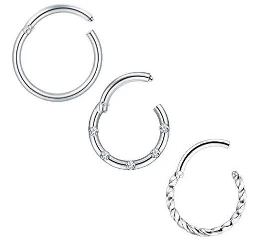 Mayhoop 16G=1.2mm 8mm Septum Piercing Naso Cerchio Acciaio Chirurgico Argento Clicker Anel...