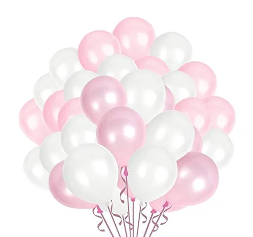 GRESAHOM, palloncini rosa e bianco, confezione da 100 pezzi, 25 cm in lattice rosa per fes...