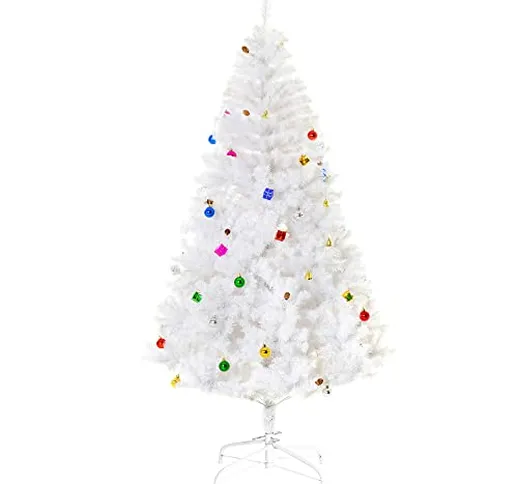 Outsunny HOMCOM Albero di Natale Artificiale 180cm con 930 Rami in PVC e Decorazioni Bianc...