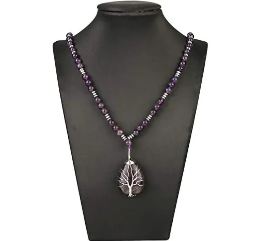 XYBB Stone Natural Purple Crystal Long Collana Collana Acqua Goccia Pendente dell'Albero d...
