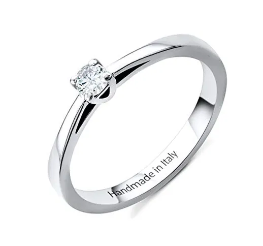 Orovi, anello da donna in oro bianco, anello di fidanzamento in oro 14 carati (585) e diam...