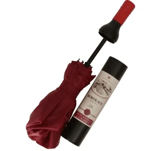 Out of the blue Ombrello Tascabile, Bottiglia di Vino, Rosso Scuro, D: 90 cm, da Pioggia