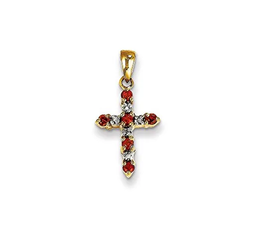 Jewels By Lux 14 K Granato e Diamante Ciondolo a Forma di Croce, Diamond Cttw 0.01, Gemma...