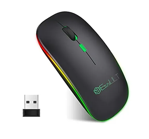 EasyULT Mouse Bluetooth Ricaricabile, Mouse Silenzioso a Due modalità (BT 5.1+2.4G Wireles...