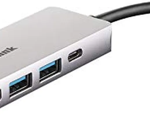 D-Link DUB-M520 Hub USB di Tipo C, 5 in 1, Adattatore USB C con HDMI 4K e 1080p, 2 Porte U...