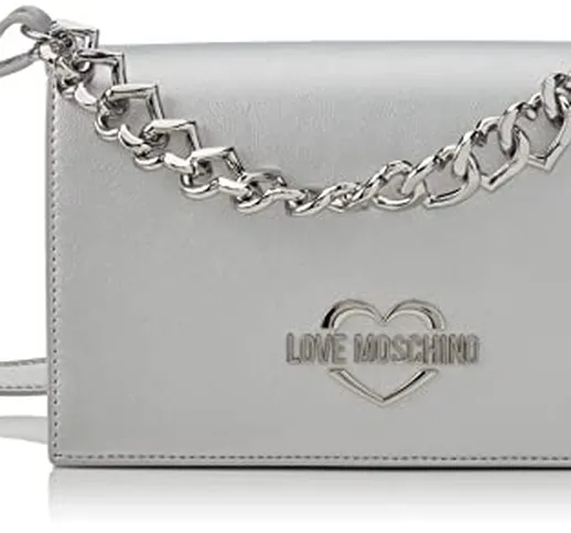 Love Moschino Borsa Pu Argento, BORSA A SPALLA Donna, Argento, 14x23x10